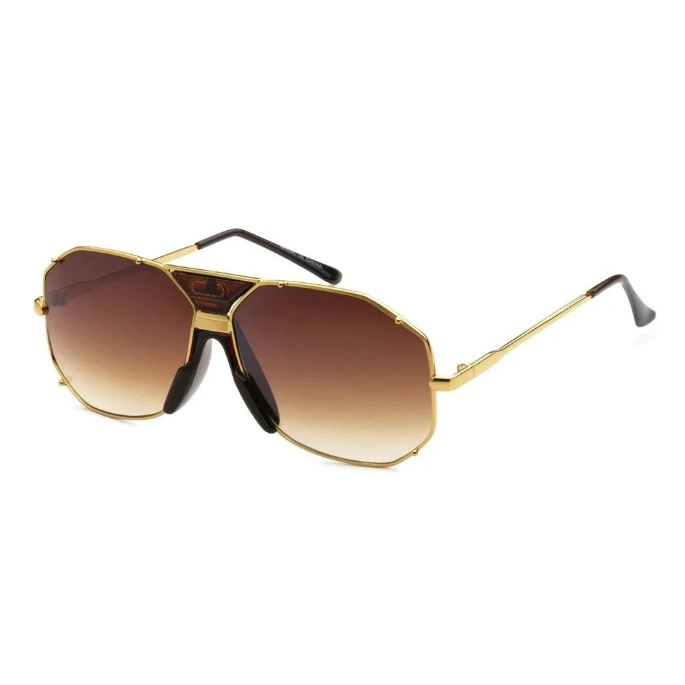 Fashion Sunglasses Frame Gold Metal Brown Lens Men Trendy Street Wear UV400‎ New